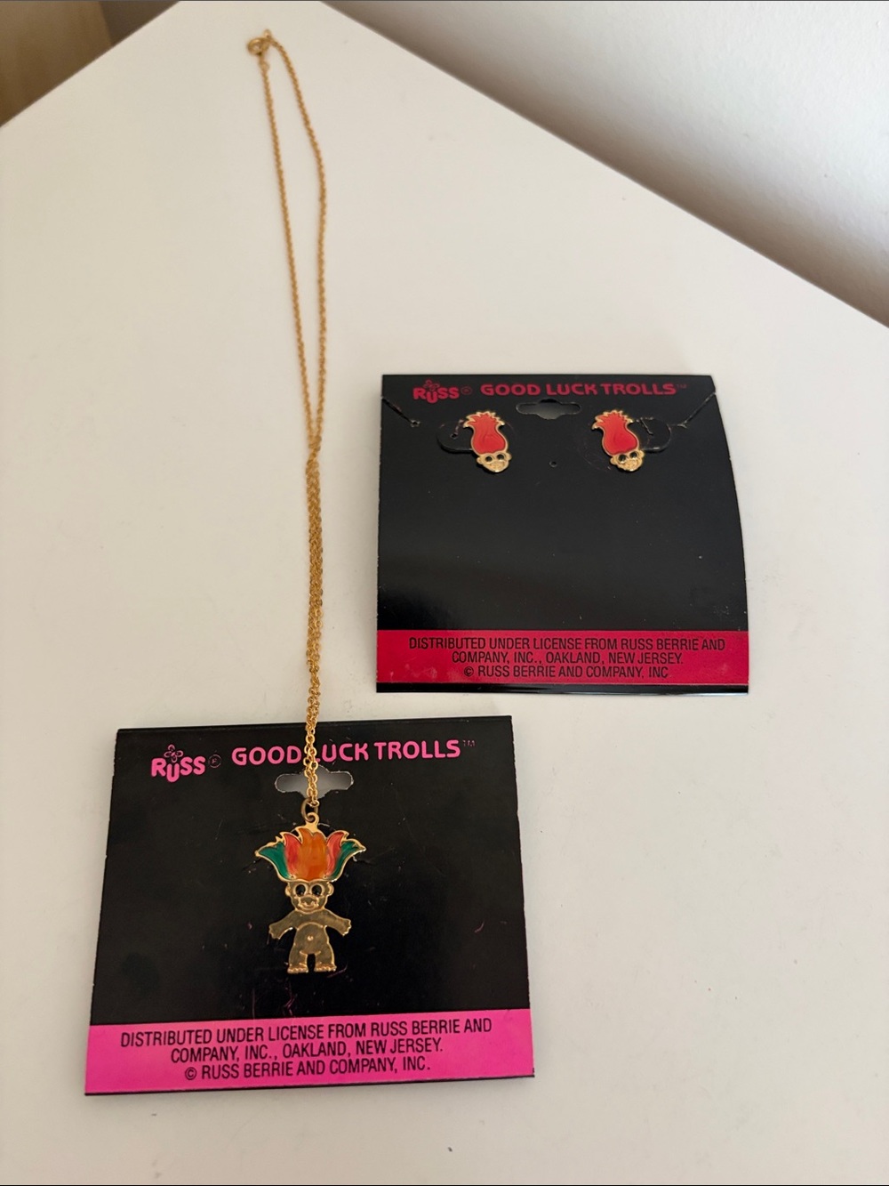 Russ Gold-Tone Good Luck Troll Necklace & Earrings with Red and Orange Hair